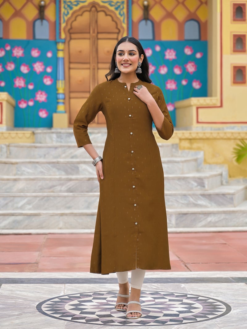 Shifory Brown A-Line Silk Kurti for Women - Image 1